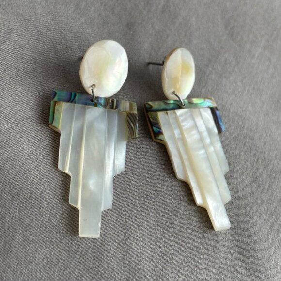 Carved Mother of Pearl and Abalone Shell Earrings - Picture 5 of 13